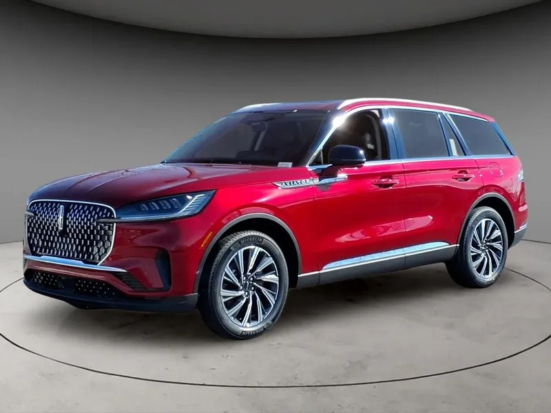 2026 Lincoln Aviator Premiere in Red — front three-quarter view