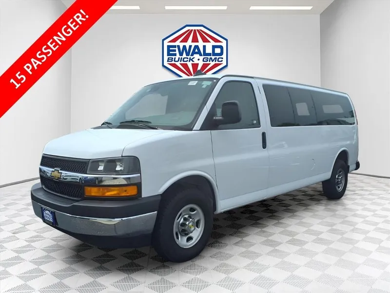 2024 Chevrolet Express 3500 LT Passenger in Summit White — front three-quarter view