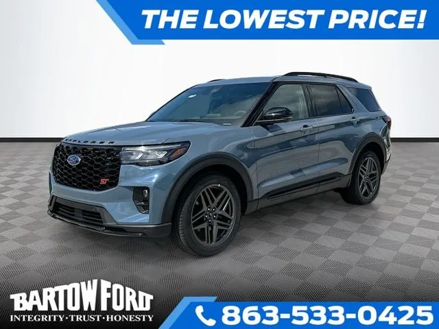2026 Ford Explorer ST in Vapor Blue — front three-quarter view