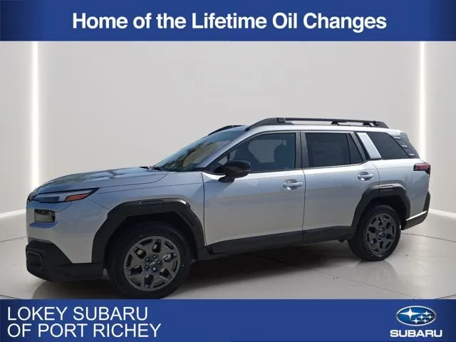 2026 Subaru Outback Premium in Ice Silver Metallic — front three-quarter view