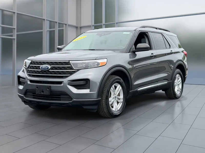 2023 Ford Explorer XLT in Gray Metallic — front three-quarter view