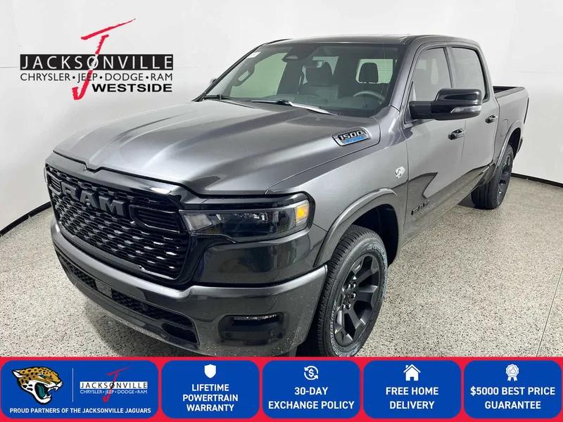 2026 RAM 1500 Big Horn in Granite Crystal Metallic Clear-Coat Exterior Paint — front three-quarter view