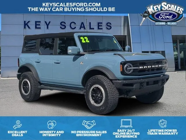 2022 Ford Bronco Outer Banks in Area 51 — front three-quarter view