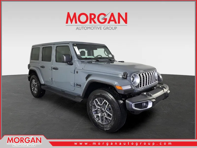 2026 Jeep Wrangler Sahara in Gray — front three-quarter view
