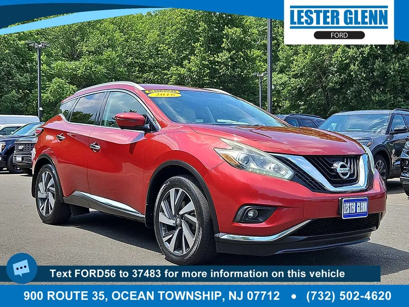 2016 Nissan Murano Platinum in Cayenne Red Metallic — front three-quarter view