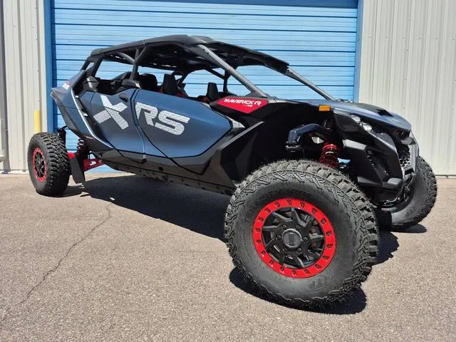 2026 Can-Am® Maverick R Max X RS With Smart-Shox Dusty Navy — front three-quarter view