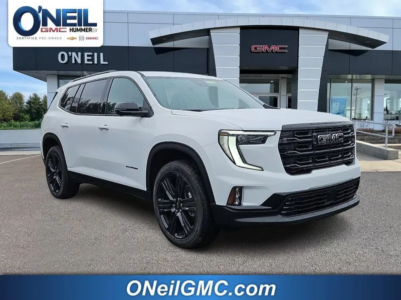 2026 GMC Acadia Elevation in Summit White — front three-quarter view