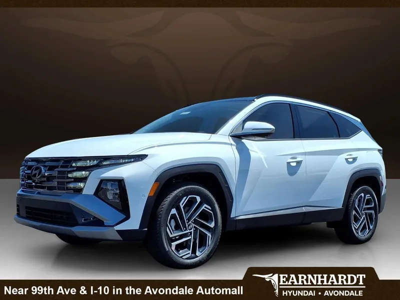 2026 Hyundai TUCSON Limited in Serenity White Pearl — front three-quarter view