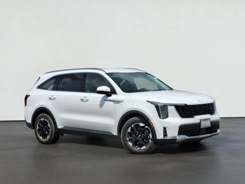 2024 Kia SORENTO S in Glacial White Pearl — front three-quarter view