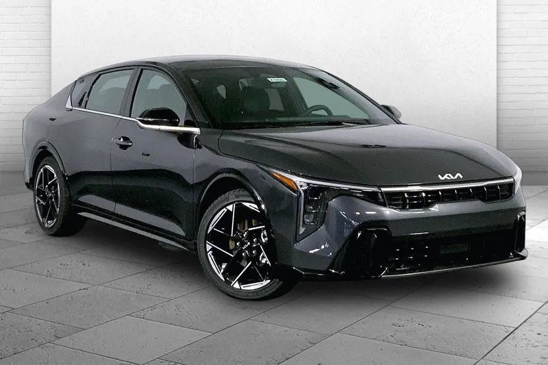 2026 Kia K4 GT-Line in Interstellar Gray — front three-quarter view