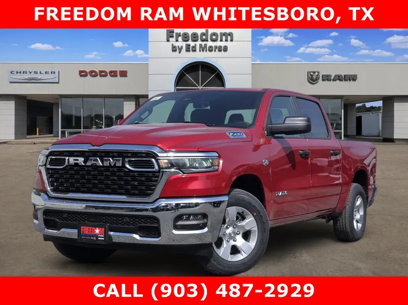 2026 RAM Ram 1500 RAM 1500 LONE STAR CREW CAB 4X4 5'7' BOX in Molten Red Pearl-Coat Exterior Paint — front three-quarter view