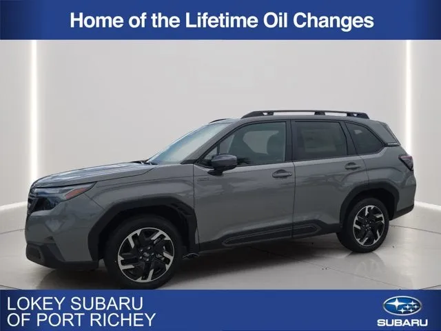 2026 Subaru Forester Limited Hybrid in River Rock Pearl — front three-quarter view