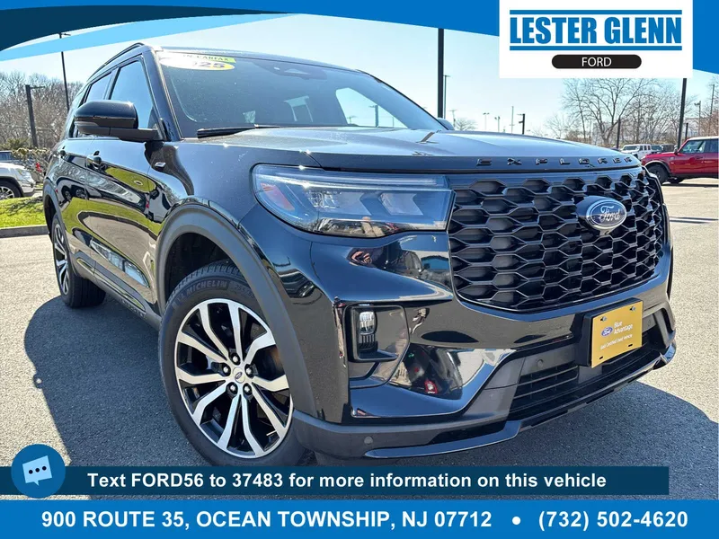 2025 Ford Explorer ST-Line in Agate Black — front three-quarter view