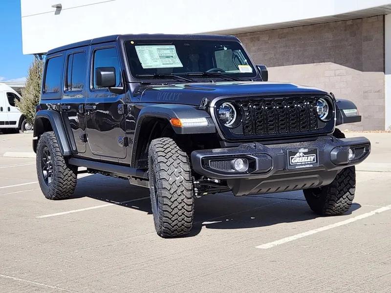 2026 Jeep Wrangler WRANGLER 4-DOOR WILLYS in Granite Crystal Metallic Clear-Coat Exterior Paint — front three-quarter view