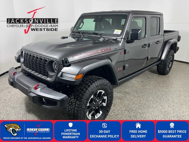 2026 Jeep Gladiator Rubicon in Granite Crystal Metallic Clear-Coat Exterior Paint — front three-quarter view