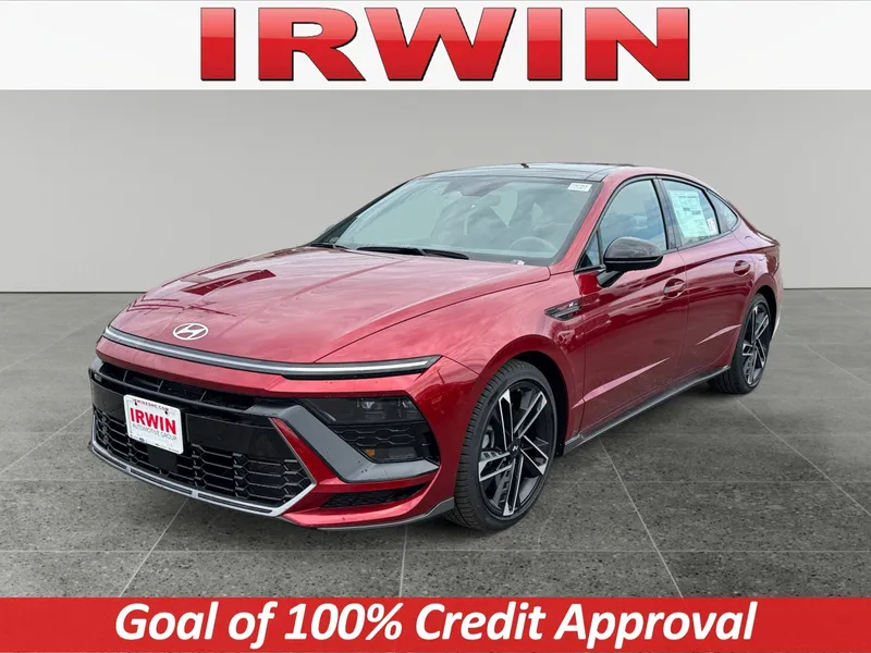 2026 Hyundai Sonata N Line in Red — front three-quarter view