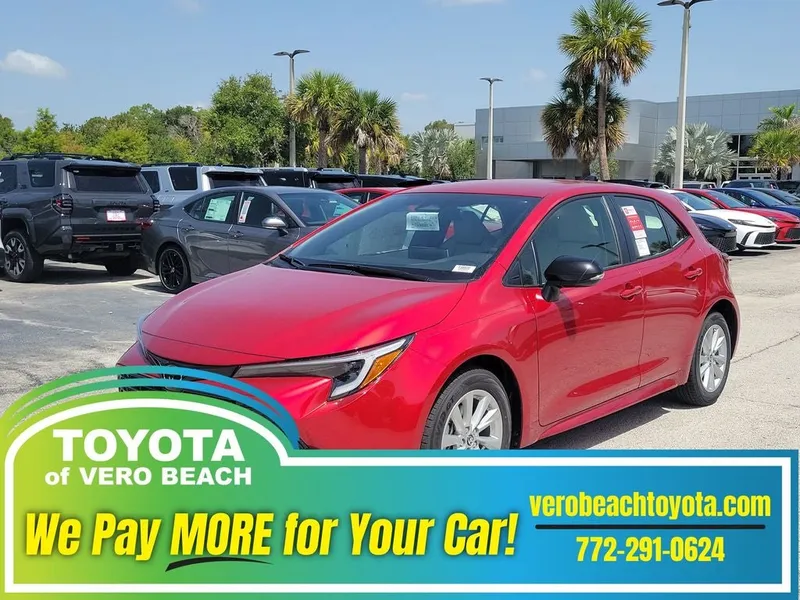 2026 Toyota Corolla Hatchback SE in Finish Line Red — front three-quarter view