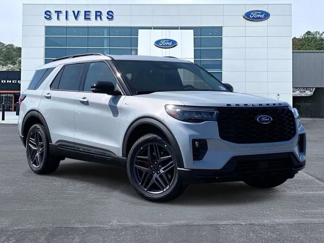 2026 Ford Explorer ST-Line in Space White Metallic — front three-quarter view