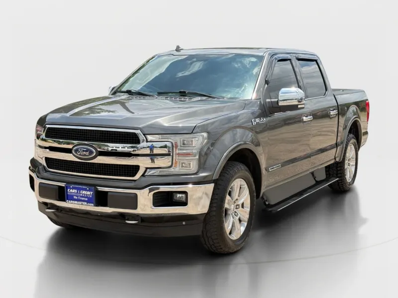 2019 Ford F-150 Platinum in Magnetic Metallic — front three-quarter view