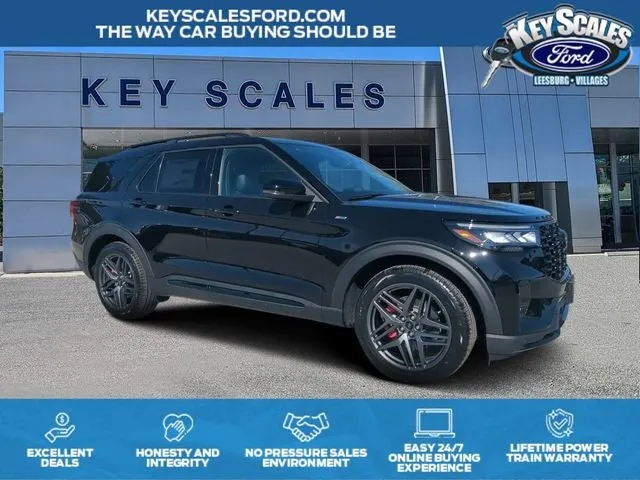 2026 Ford Explorer ST-Line in Black Metallic — front three-quarter view