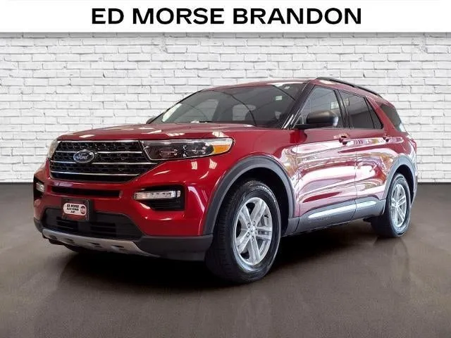 2023 Ford Explorer XLT in Red/Red — front three-quarter view