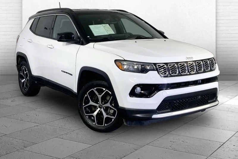 2025 Jeep Compass Limited in Bright White Clea — front three-quarter view