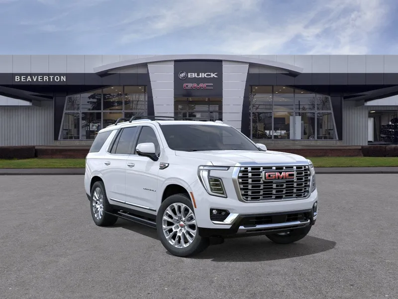 2026 GMC Yukon Denali in Glacier White Tricoat — front three-quarter view