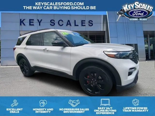 2024 Ford Explorer ST in White Metallic — front three-quarter view