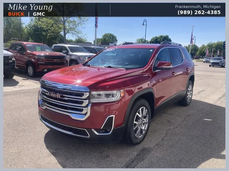 2020 GMC Acadia SLT in Red Quartz Tintcoat — front three-quarter view