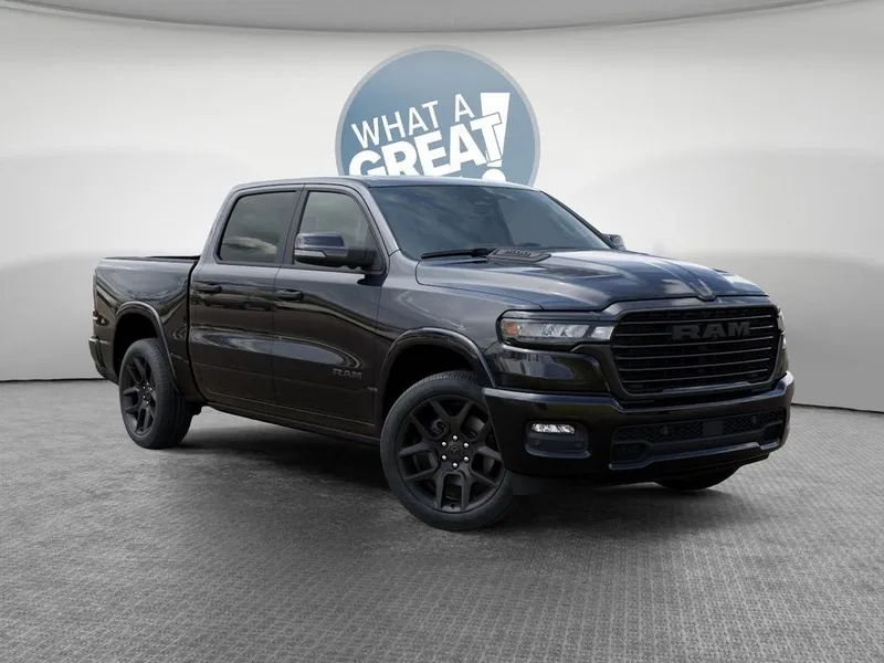 2026 RAM 1500 Laramie in Diamond Black Crystal Pearl-Coat Exterior Paint — front three-quarter view