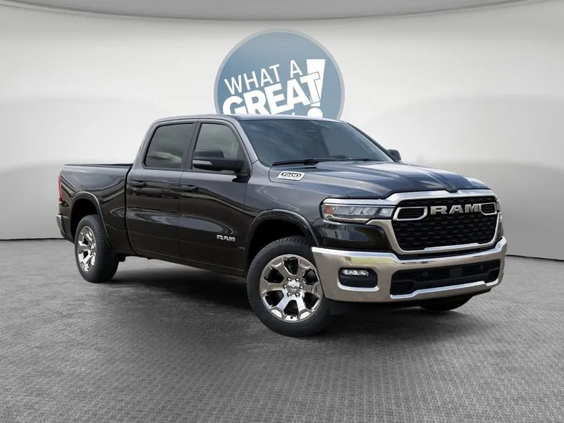 2026 RAM 1500 Big Horn/Lone Star in Diamond Black Crystal Pearl-Coat Exterior Paint — front three-quarter view