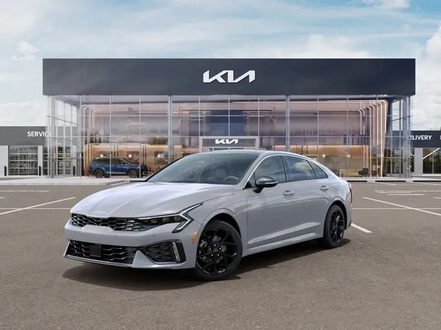 2026 Kia K5 GT-Line in Wolf Gray — front three-quarter view