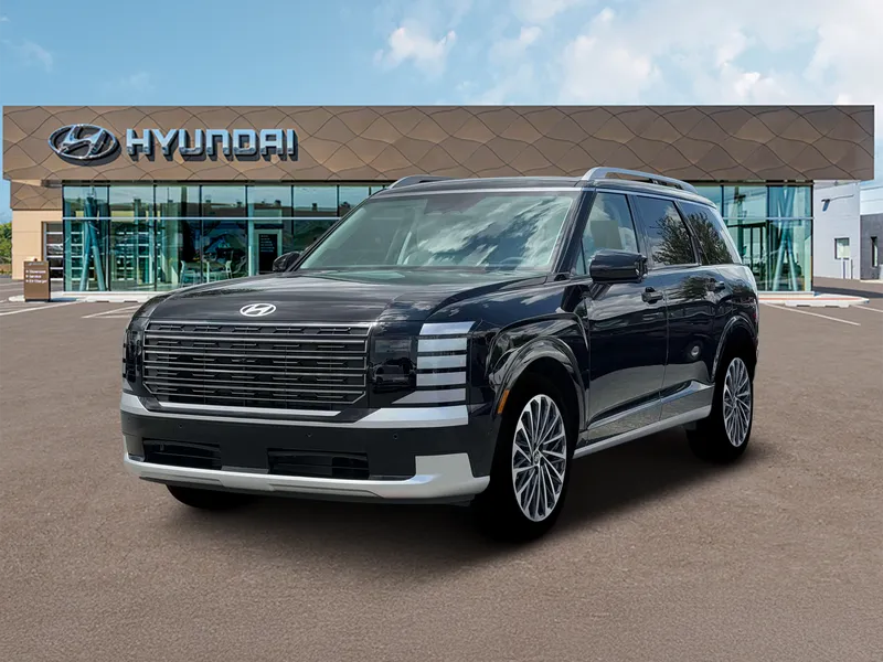 2026 Hyundai PALISADE Calligraphy FWD in Abyss Black Pearl — front three-quarter view