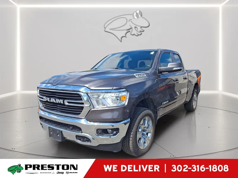 2021 RAM 1500 Big Horn in Granite Crystal Metallic Clearcoat — front three-quarter view
