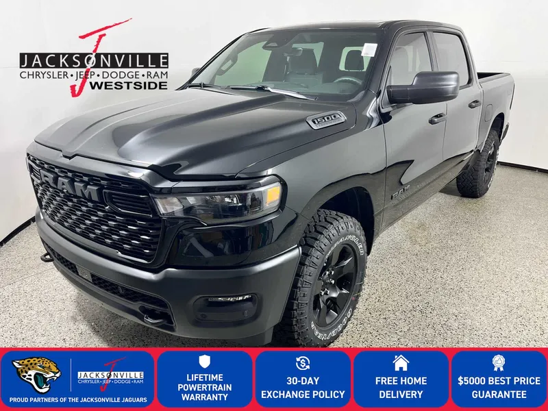 2026 RAM 1500 Warlock in Diamond Black Crystal Pearl-Coat Exterior Paint — front three-quarter view