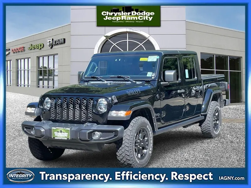 2022 Jeep Gladiator Willys 4x4 in Black Clearcoat — front three-quarter view