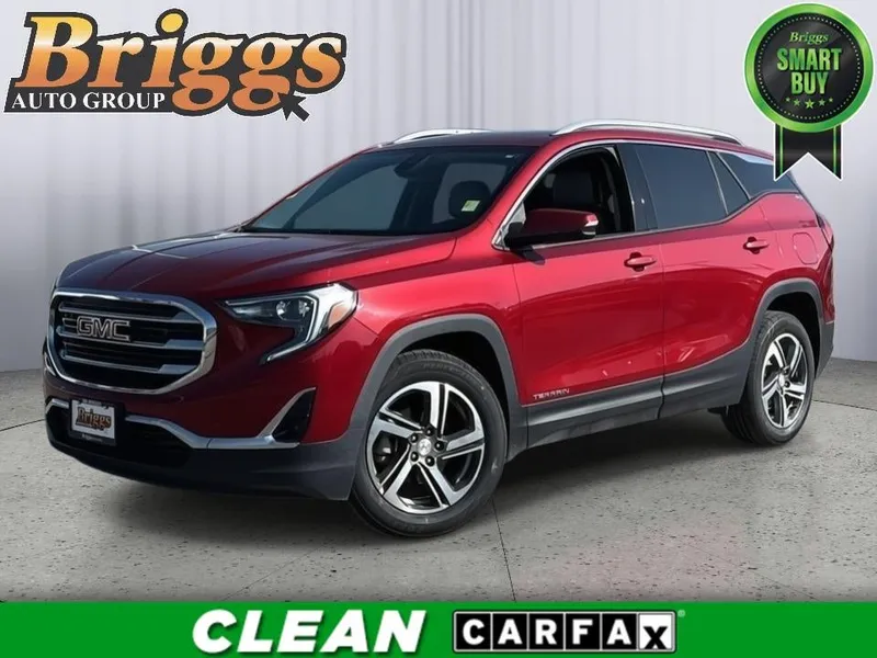 2020 GMC Terrain SLT in Red Quartz Tintcoat — front three-quarter view