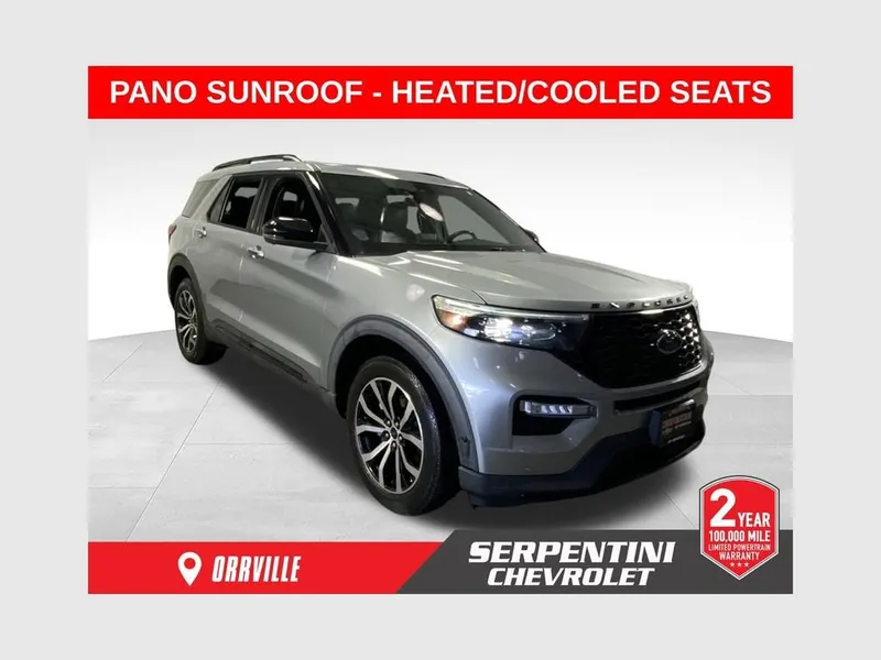 2020 Ford Explorer ST in Silver — front three-quarter view