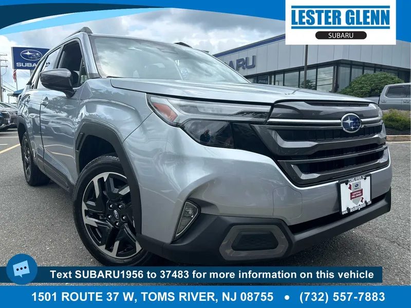 2025 Subaru Forester Limited in Ice Silver Metallic — front three-quarter view