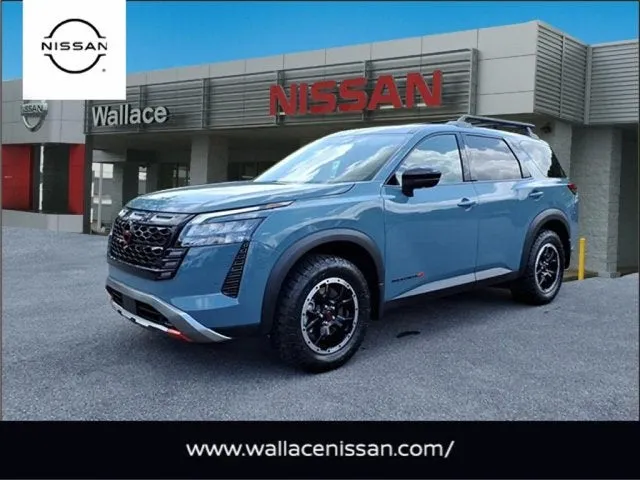 2026 Nissan Pathfinder Rock Creek in Baltic Teal Faq — front three-quarter view