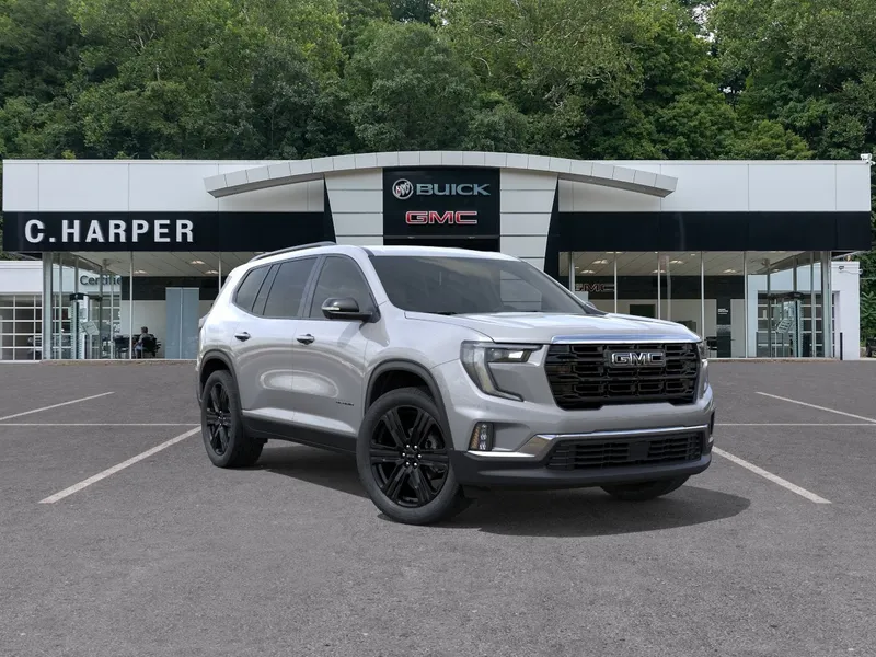 2026 GMC Acadia Elevation in Sterling Metallic — front three-quarter view