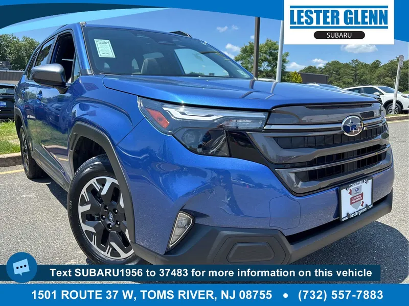 2026 Subaru Forester Premium in Daybreak Blue Pearl — front three-quarter view