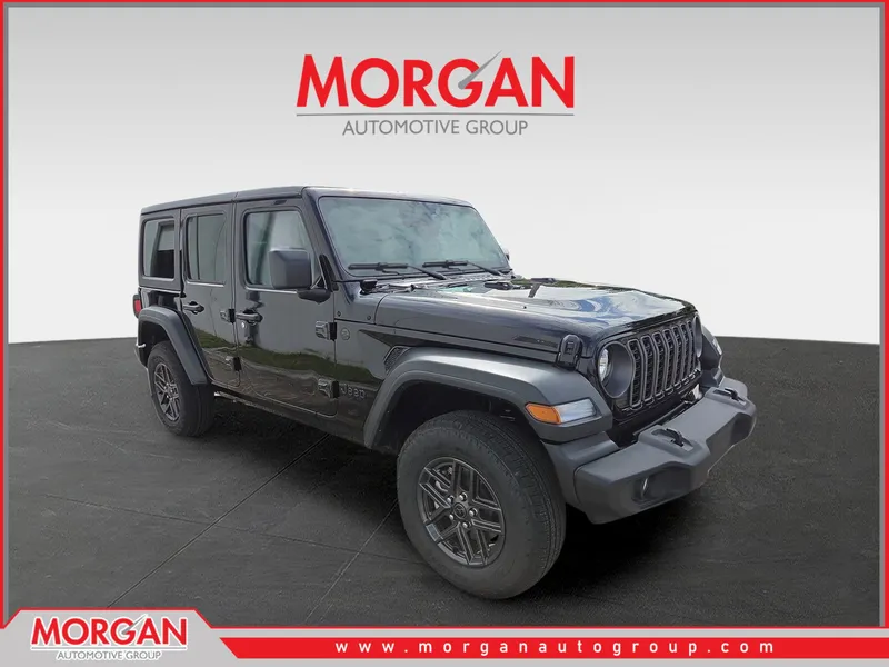 2026 Jeep Wrangler Sport S in Black — front three-quarter view