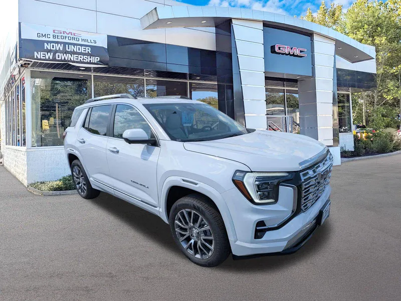 2026 GMC Terrain AWD Denali in Summit White — front three-quarter view