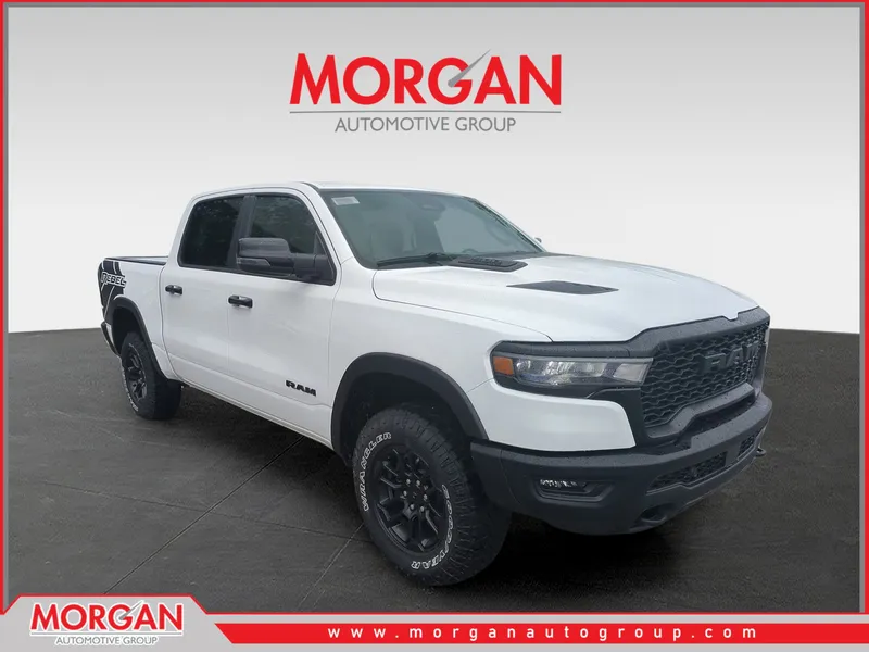 2026 Ram 1500 Rebel in White — front three-quarter view