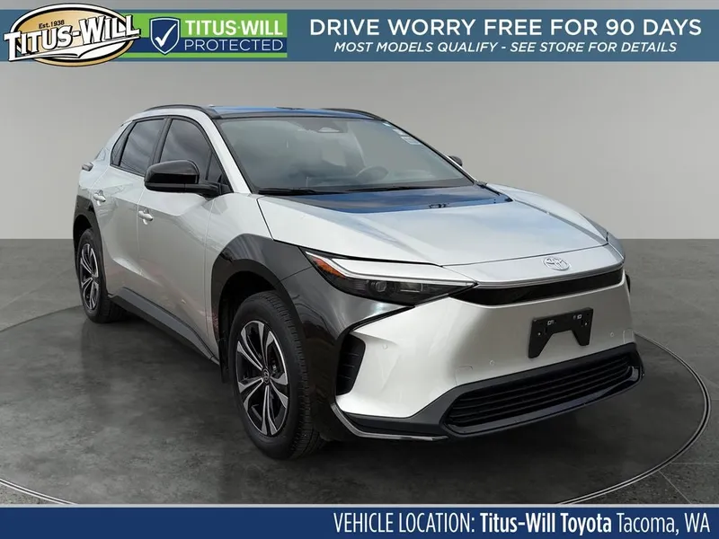 2023 Toyota bZ4X XLE in Elemental Silver — front three-quarter view