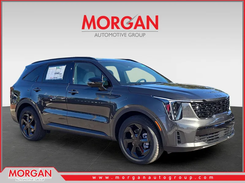 2026 Kia Sorento Hybrid X-Line SX Prestige in Interstellar Gray — front three-quarter view