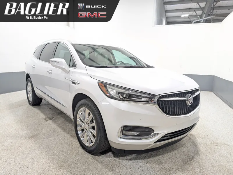 2021 Buick Enclave Premium in White Frost Tricoat — front three-quarter view