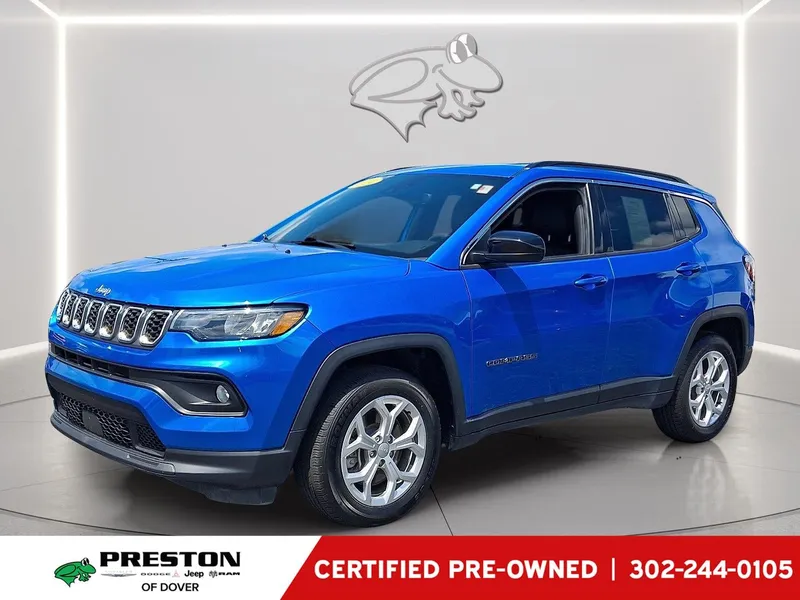 2024 Jeep Compass Latitude in Hydro Blue Pearlcoat — front three-quarter view
