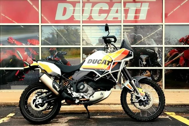 2023 Ducati DesertX Star White Silk — front three-quarter view